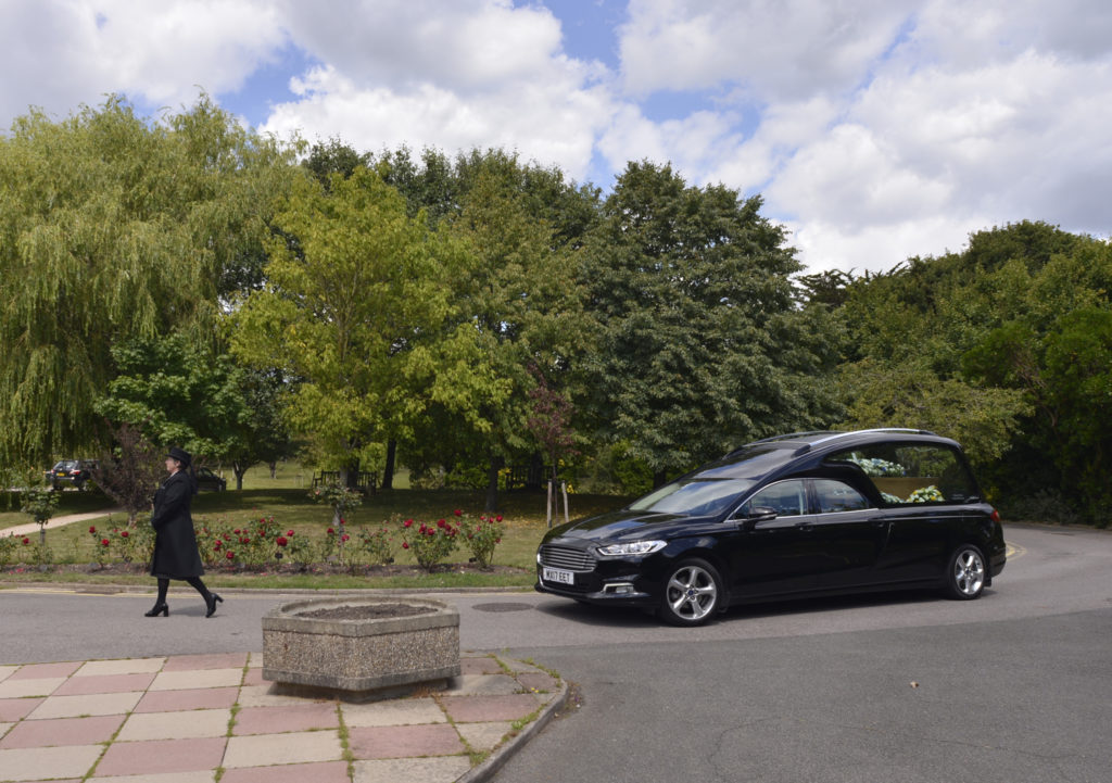 Hearse going to funeral service