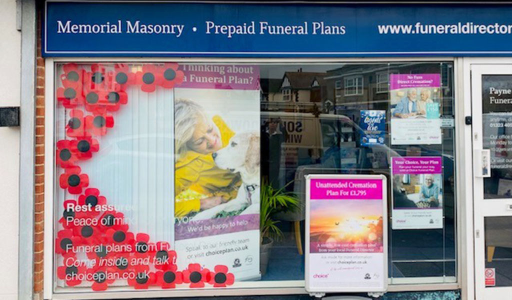 Remembrance Window Display at Payne & Sons Funeral Directors.